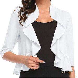Aceshion White Ruffle 3/4 sleeve cardigan